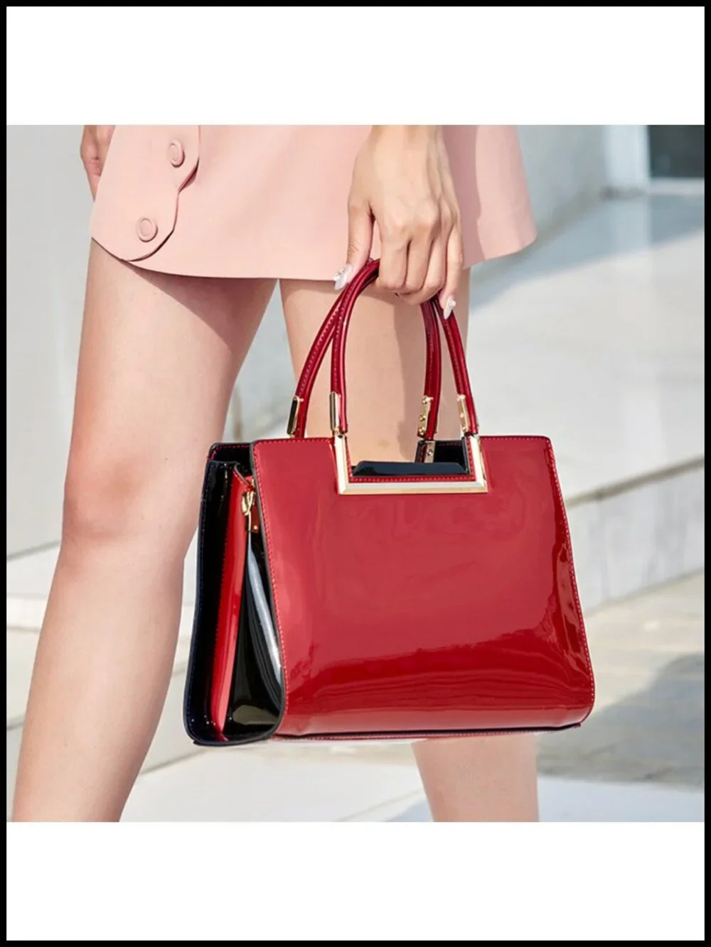 Patent Leather Satchel Bag Top Handle Crossbody Shoulder Purse
